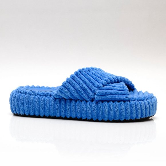 NIB 🆕 FREE PEOPLE Two Days In Ibiza Terry Slides / Cerulean Blue - Picture 4 of 12